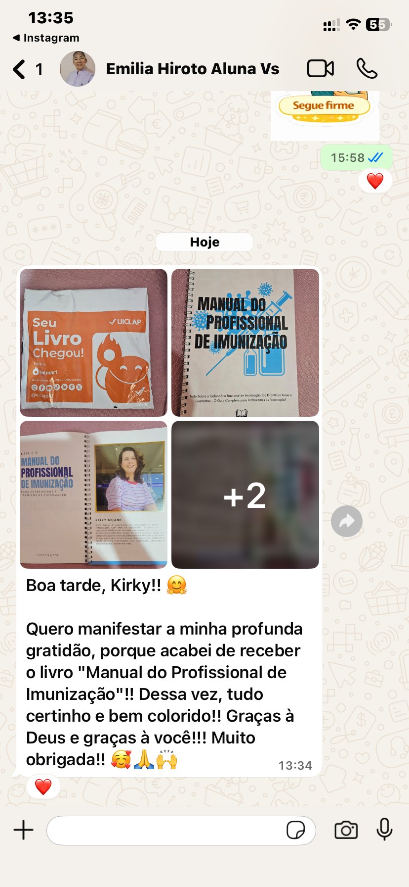 Depoimento: aluna agradece ao receber o Manual do Profissional de Imunização impresso